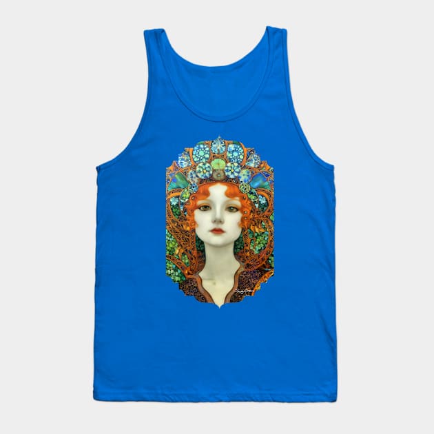 Portrait of Beautiful Woman in Vintage Tiffany Stained Glass Style Tank Top by Sandy Richter Art & Designs